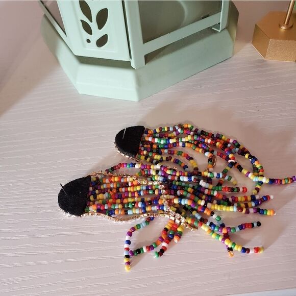𝅺MULTI COLOR BOUND SEED BEAD FRINGE EARRINGS - Picture 5 of 5